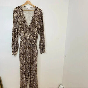 Nikki Poulos Wide Leg Jumpsuit  Size 3X  Animal Print Knit  Long Sleeve Stretch
